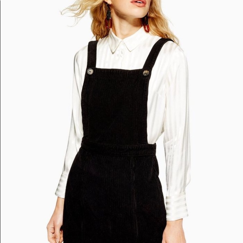 Topshop Moto Corduroy Dress Black Dress 10 Pinafor